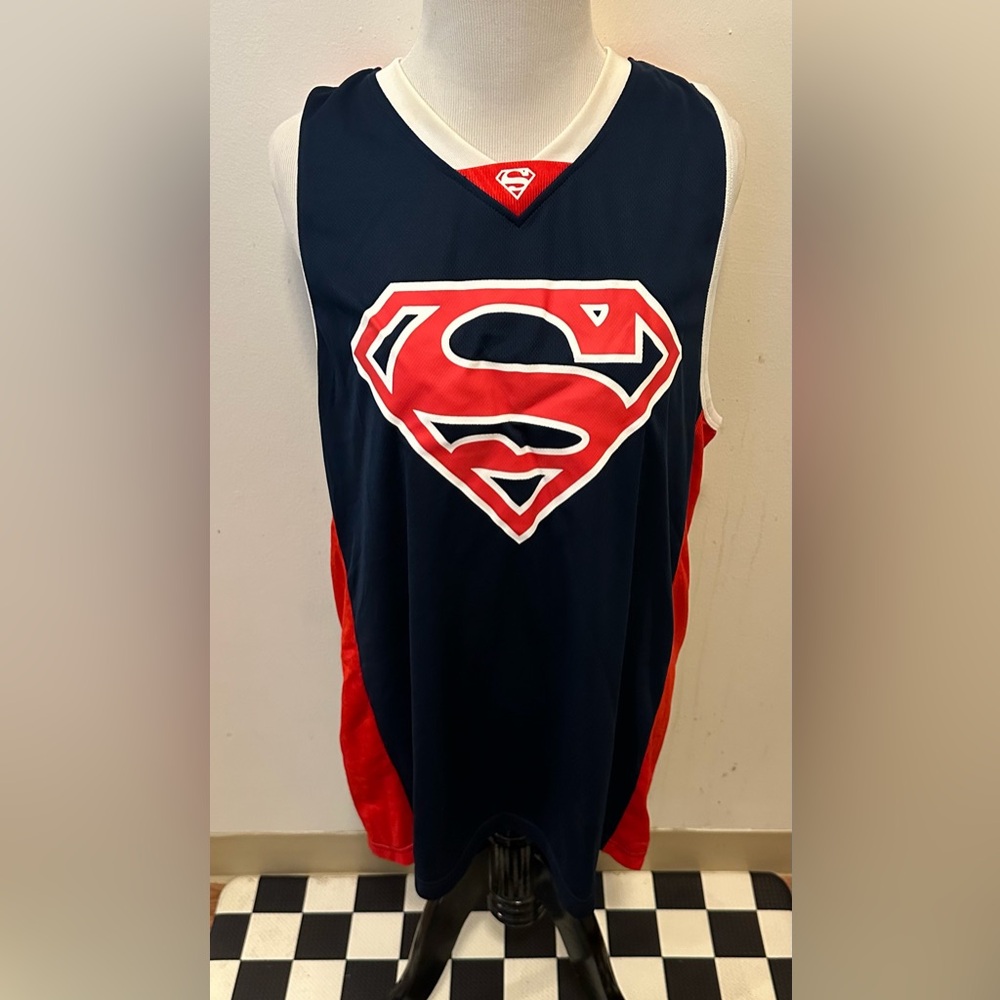 DC Comics Navy Blue and Red Men’s Superman Basketball Jersey Sz S Superhero
